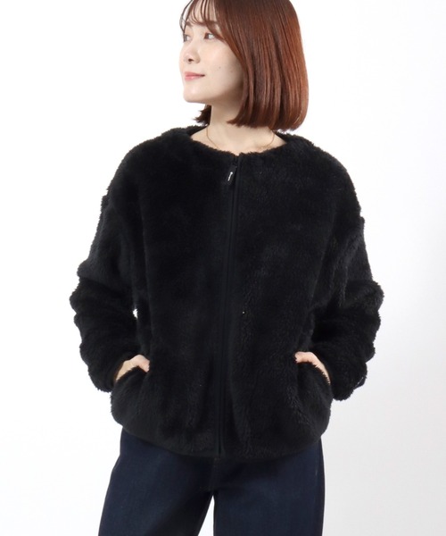 Champion(チャンピオン)の「Champion(チャンピオン)ワンポイントロゴ刺繍 シェルパフリースノーカラージャケット レディース/ボアブルゾン(ノーカラージャケット・レディース・ライトパープル/オフホワイト/ブラック・L/M)」の12枚目の写真