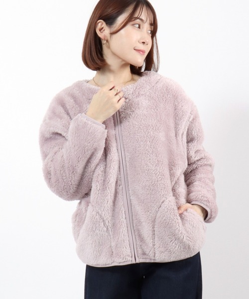 Champion(チャンピオン)の「Champion(チャンピオン)ワンポイントロゴ刺繍 シェルパフリースノーカラージャケット レディース/ボアブルゾン(ノーカラージャケット・レディース・ライトパープル/オフホワイト/ブラック・L/M)」の18枚目の写真