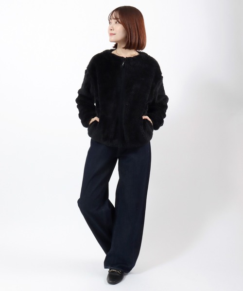 Champion(チャンピオン)の「Champion(チャンピオン)ワンポイントロゴ刺繍 シェルパフリースノーカラージャケット レディース/ボアブルゾン(ノーカラージャケット・レディース・ライトパープル/オフホワイト/ブラック・L/M)」の14枚目の写真