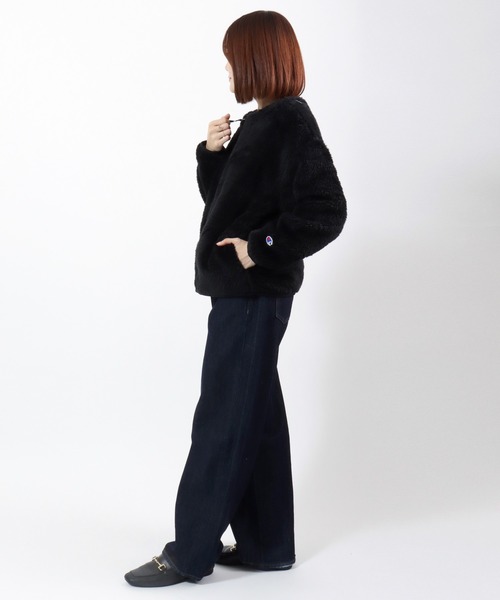 Champion(チャンピオン)の「Champion(チャンピオン)ワンポイントロゴ刺繍 シェルパフリースノーカラージャケット レディース/ボアブルゾン(ノーカラージャケット・レディース・ライトパープル/オフホワイト/ブラック・L/M)」の16枚目の写真