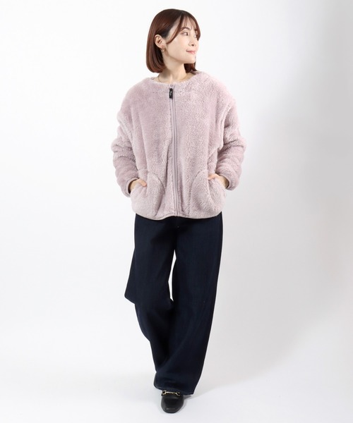 Champion(チャンピオン)の「Champion(チャンピオン)ワンポイントロゴ刺繍 シェルパフリースノーカラージャケット レディース/ボアブルゾン(ノーカラージャケット・レディース・ライトパープル/オフホワイト/ブラック・L/M)」の20枚目の写真