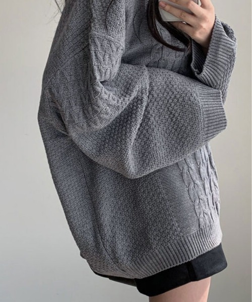 kirakiraShop(キラキラショップ)の「ゆるっと着て、こなれ感。Vネック オーバー サイズ ニット(ニット/セーター・レディース・ネイビー/クリーム/グレー・FREE)」の14枚目の写真