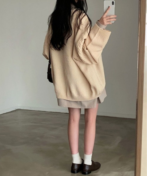 kirakiraShop(キラキラショップ)の「ゆるっと着て、こなれ感。Vネック オーバー サイズ ニット(ニット/セーター・レディース・ネイビー/クリーム/グレー・FREE)」の18枚目の写真
