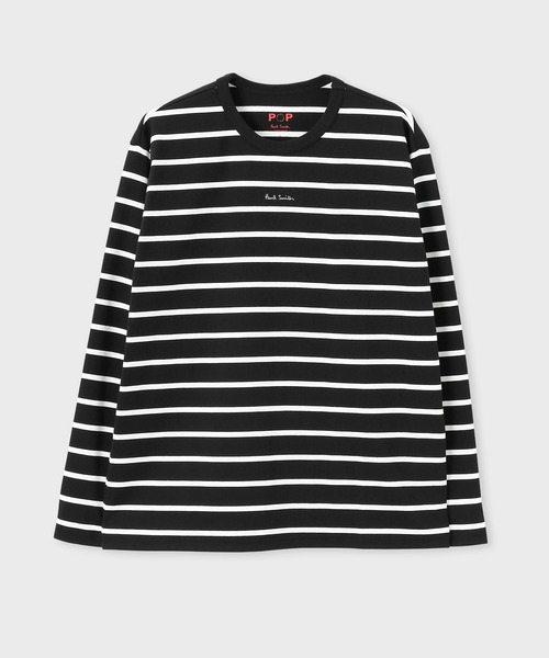 Paul Smith(ポールスミス)の「ロゴ&ボーダー ロングスリーブTシャツ【853296 P7185A】(Tシャツ/カットソー・メンズ・オフホワイト/ブラック・MEDIUM/LARGE)」の1枚目の写真