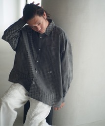 ADAMPATEK/small check wide shirt/スモールチェック刺繍入りワイドボックスシャツ