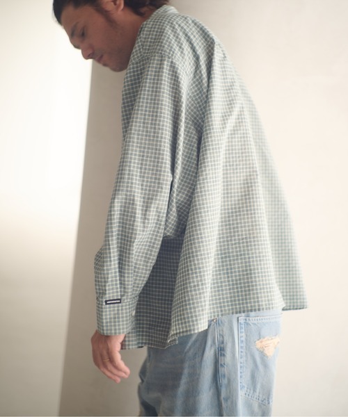 ADAM PATEK(アダムパテック)の「ADAMPATEK/small check wide shirt/スモールチェック刺繍入りワイドボックスシャツ(シャツ/ブラウス・メンズ・ブラック/グリーン・1/2)」の5枚目の写真