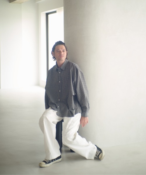 ADAM PATEK(アダムパテック)の「ADAMPATEK/small check wide shirt/スモールチェック刺繍入りワイドボックスシャツ(シャツ/ブラウス・メンズ・ブラック/グリーン・1/2)」の19枚目の写真