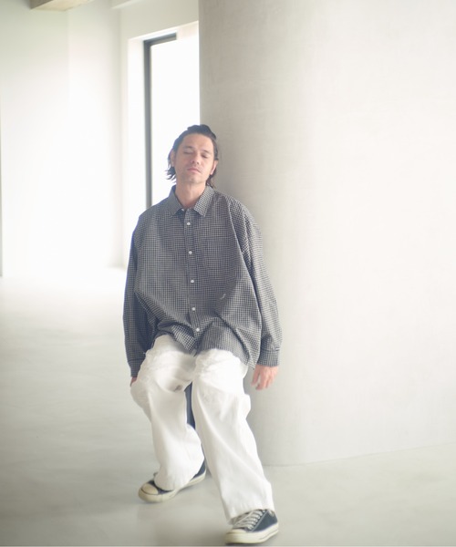 ADAM PATEK(アダムパテック)の「ADAMPATEK/small check wide shirt/スモールチェック刺繍入りワイドボックスシャツ(シャツ/ブラウス・メンズ・ブラック/グリーン・1/2)」の12枚目の写真