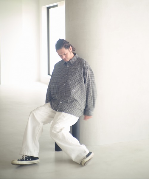 ADAM PATEK(アダムパテック)の「ADAMPATEK/small check wide shirt/スモールチェック刺繍入りワイドボックスシャツ(シャツ/ブラウス・メンズ・ブラック/グリーン・1/2)」の20枚目の写真
