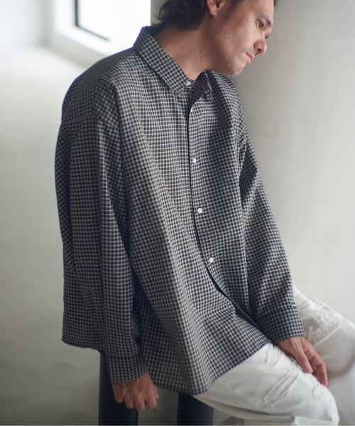 ADAM PATEK(アダムパテック)の「ADAMPATEK/small check wide shirt/スモールチェック刺繍入りワイドボックスシャツ(シャツ/ブラウス・メンズ・ブラック/グリーン・1/2)」の14枚目の写真