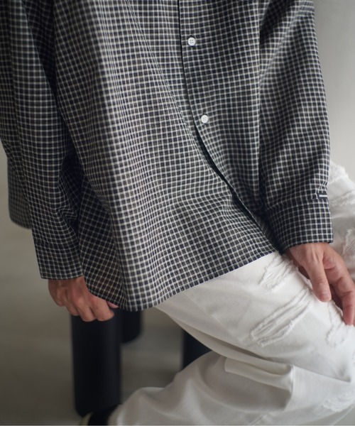ADAM PATEK(アダムパテック)の「ADAMPATEK/small check wide shirt/スモールチェック刺繍入りワイドボックスシャツ(シャツ/ブラウス・メンズ・ブラック/グリーン・1/2)」の15枚目の写真