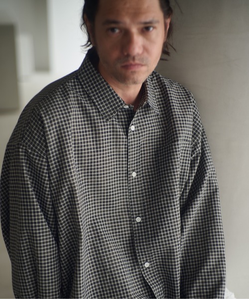 ADAM PATEK(アダムパテック)の「ADAMPATEK/small check wide shirt/スモールチェック刺繍入りワイドボックスシャツ(シャツ/ブラウス・メンズ・ブラック/グリーン・1/2)」の18枚目の写真