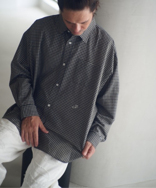 ADAM PATEK(アダムパテック)の「ADAMPATEK/small check wide shirt/スモールチェック刺繍入りワイドボックスシャツ(シャツ/ブラウス・メンズ・ブラック/グリーン・1/2)」の22枚目の写真