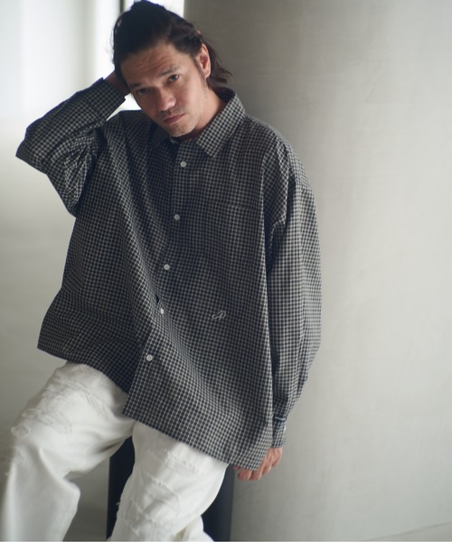 ADAM PATEK(アダムパテック)の「ADAMPATEK/small check wide shirt/スモールチェック刺繍入りワイドボックスシャツ(シャツ/ブラウス・メンズ・ブラック/グリーン・1/2)」の17枚目の写真