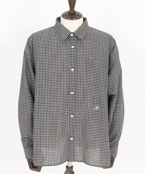 ADAM PATEK(アダムパテック)の「ADAMPATEK/small check wide shirt/スモールチェック刺繍入りワイドボックスシャツ(シャツ/ブラウス・メンズ・ブラック/グリーン・1/2)」の10枚目の写真