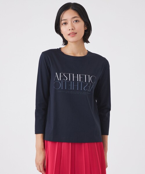 TRANS WORK（トランスワーク）の「【ウォッシャブル】コーコランバイオスムースプリントTシャツ（Tシャツ/カットソー・レディース・オフホワイト/ピンク系その他2/ネイビー・40/38）」の2枚目の写真
