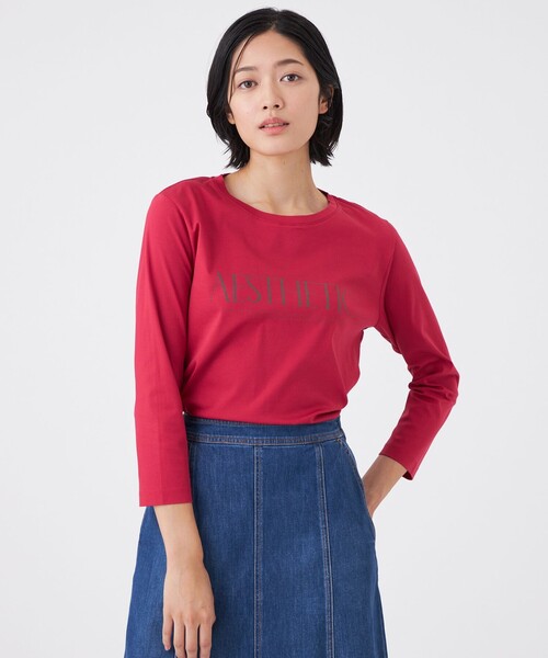 TRANS WORK（トランスワーク）の「【ウォッシャブル】コーコランバイオスムースプリントTシャツ（Tシャツ/カットソー・レディース・オフホワイト/ピンク系その他2/ネイビー・40/38）」の3枚目の写真