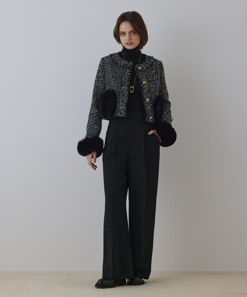 GRACE CONTINENTAL（グレースコンチネンタル）の「ツイードコンビジャケット（ノーカラージャケット・レディース・ブラック/キナリ・36/38）」の3枚目の写真