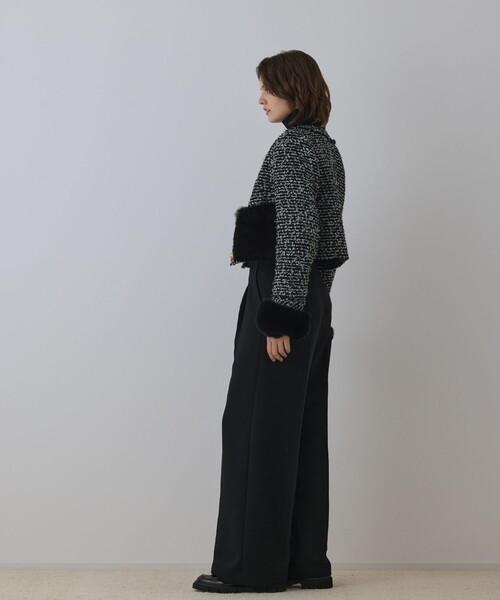 GRACE CONTINENTAL（グレースコンチネンタル）の「ツイードコンビジャケット（ノーカラージャケット・レディース・ブラック/キナリ・36/38）」の4枚目の写真