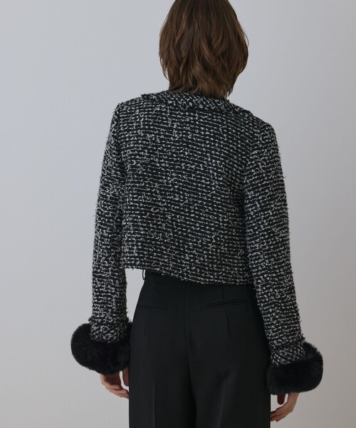 GRACE CONTINENTAL（グレースコンチネンタル）の「ツイードコンビジャケット（ノーカラージャケット・レディース・ブラック/キナリ・36/38）」の7枚目の写真