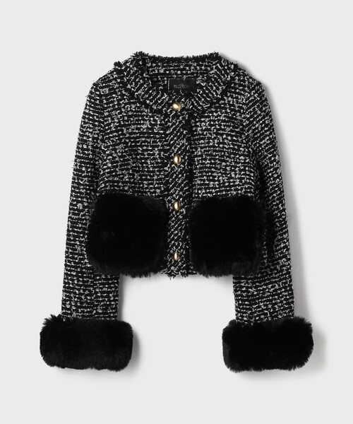 GRACE CONTINENTAL（グレースコンチネンタル）の「ツイードコンビジャケット（ノーカラージャケット・レディース・ブラック/キナリ・36/38）」の12枚目の写真