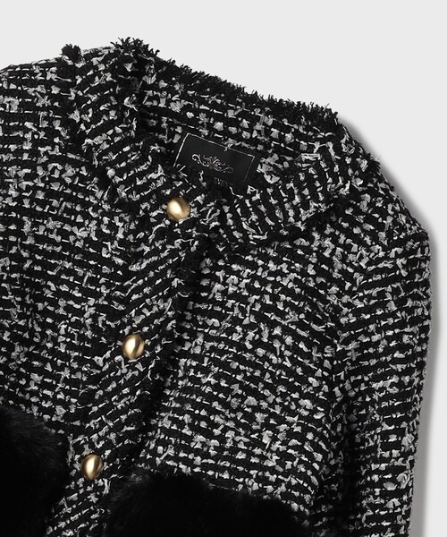 GRACE CONTINENTALノーカラーツイードジャケット　高級感 GRACE CONTINENTAL｜グレースコンチネンタルのノーカラージャケット