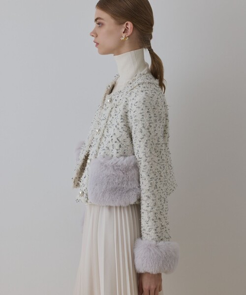 GRACE CONTINENTAL（グレースコンチネンタル）の「ツイードコンビジャケット（ノーカラージャケット・レディース・ブラック/キナリ・36/38）」の17枚目の写真