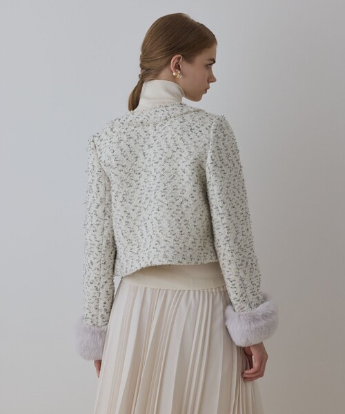 GRACE CONTINENTAL（グレースコンチネンタル）の「ツイードコンビジャケット（ノーカラージャケット・レディース・ブラック/キナリ・36/38）」の18枚目の写真