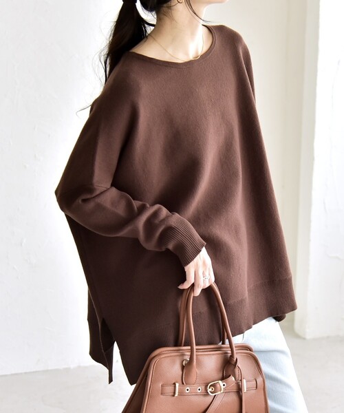 quaranciel:〈洗濯機可能〉ボートネック ワイド ニット プルオーバー