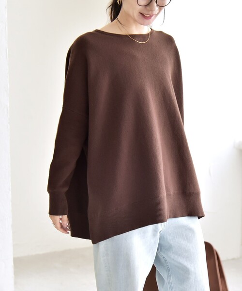 quaranciel:〈洗濯機可能〉ボートネック ワイド ニット プルオーバー