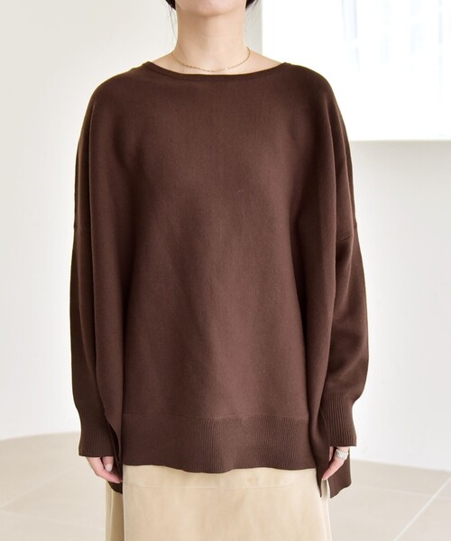 新品✨45R リネンコットンニット ゆったりプルオーバー 【ブラウン系】 新品✨45R リネンコットンニット ゆったりプルオーバー 【ブラウン系】