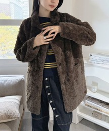 フェイクファーピークドラペルミディコート