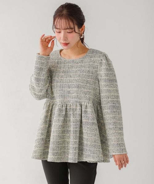 Fit more(フィットモア)の「ツイードバックベロアリボンペプラムトップス(その他トップス・レディース・ネイビー/クリーム/グレー・FREE)」の6枚目の写真