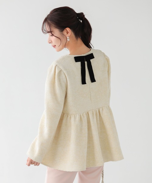 Fit more(フィットモア)の「ツイードバックベロアリボンペプラムトップス(その他トップス・レディース・ネイビー/クリーム/グレー・FREE)」の8枚目の写真