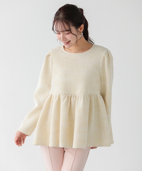 Fit more(フィットモア)の「ツイードバックベロアリボンペプラムトップス(その他トップス・レディース・ネイビー/クリーム/グレー・FREE)」の9枚目の写真