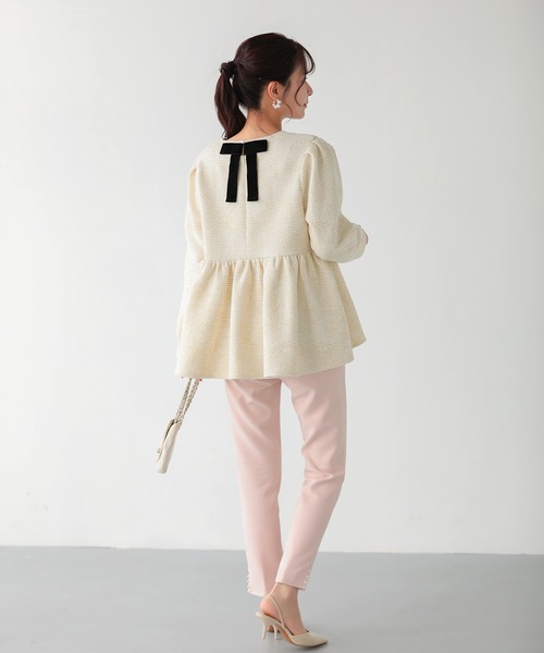 Fit more(フィットモア)の「ツイードバックベロアリボンペプラムトップス(その他トップス・レディース・ネイビー/クリーム/グレー・FREE)」の10枚目の写真