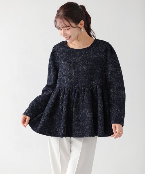 Fit more(フィットモア)の「ツイードバックベロアリボンペプラムトップス(その他トップス・レディース・ネイビー/クリーム/グレー・FREE)」の13枚目の写真