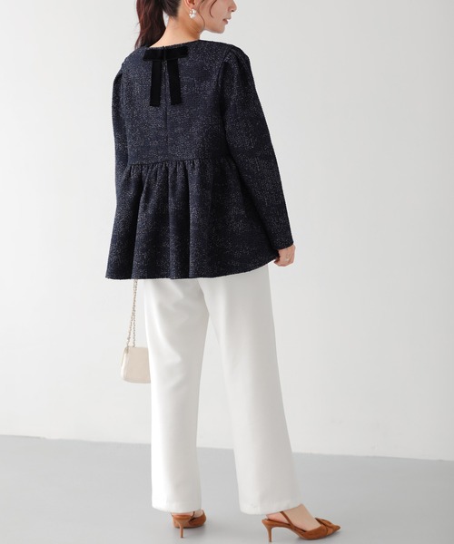 Fit more(フィットモア)の「ツイードバックベロアリボンペプラムトップス(その他トップス・レディース・ネイビー/クリーム/グレー・FREE)」の16枚目の写真