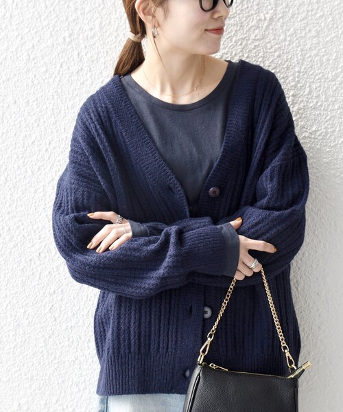 セール】SHIPS any: リブ タック編み Vネック ルーズ ニット