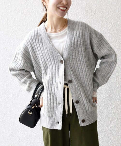 セール】SHIPS any: リブ タック編み Vネック ルーズ ニット