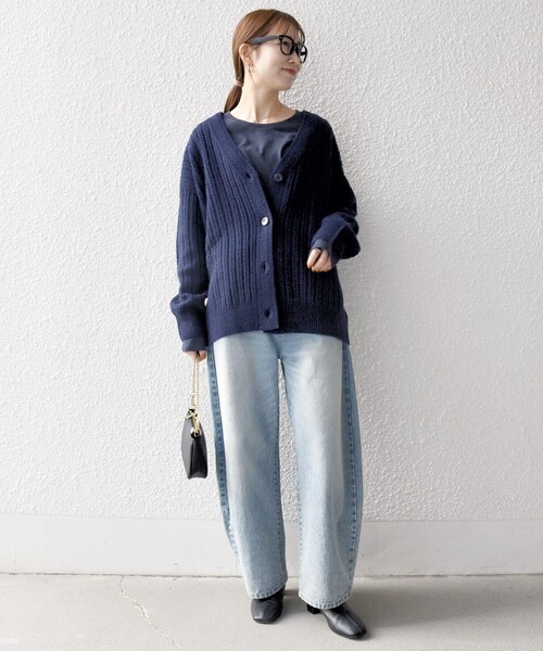 セール】SHIPS any: リブ タック編み Vネック ルーズ ニット