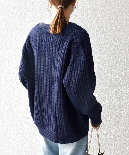 セール】SHIPS any: リブ タック編み Vネック ルーズ ニット