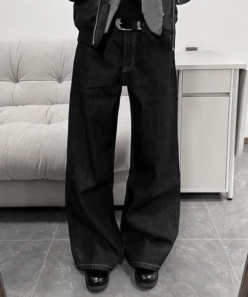 JOHNNY WOLF（ジョニーウルフ）の「SAGA ワンウォッシュ ワイド ストレート デニムパンツ（デニムパンツ・メンズ・ブラック・S/M/L）」の4枚目の写真