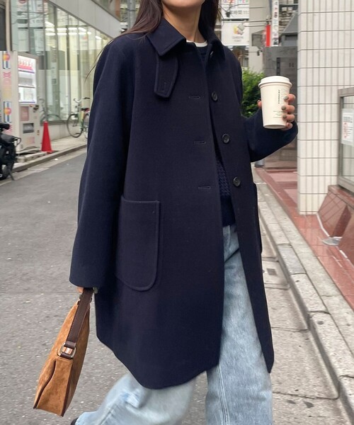 fredy emue（フレディエミュ）の「Super100ステンカラーミドルコート（ダッフルコート・レディース・ネイビー/ベージュ/チャコールグレー・36/38）」の3枚目の写真