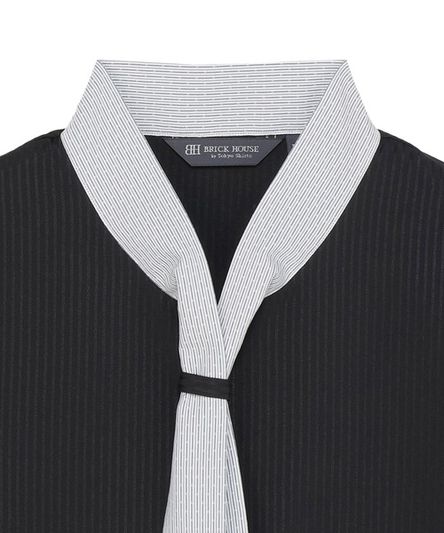 TOKYO SHIRTS(トウキョウシャツ)の「【吸水速乾】【COFREX】配色ボウタイブラウス 長袖 レディースデザインシャツ(シャツ/ブラウス・レディース・グレー・M/S/L/LL/XL)」の6枚目の写真