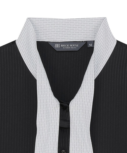 TOKYO SHIRTS(トウキョウシャツ)の「【吸水速乾】【COFREX】配色ボウタイブラウス 長袖 レディースデザインシャツ(シャツ/ブラウス・レディース・グレー・M/S/L/LL/XL)」の7枚目の写真