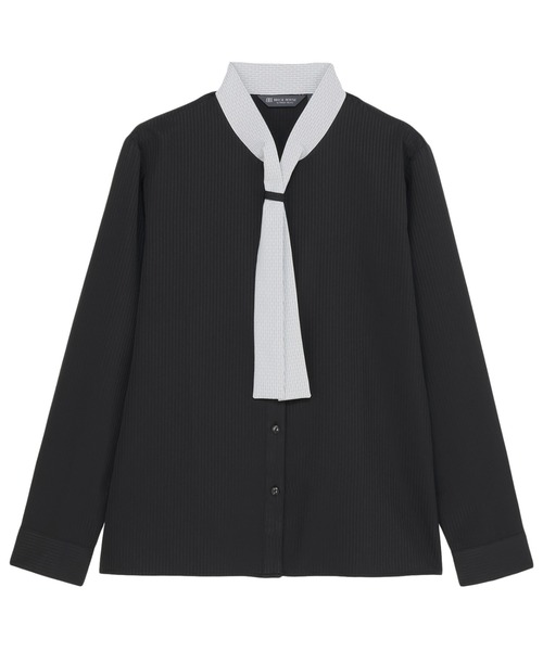 TOKYO SHIRTS(トウキョウシャツ)の「【吸水速乾】【COFREX】配色ボウタイブラウス 長袖 レディースデザインシャツ(シャツ/ブラウス・レディース・グレー・M/S/L/LL/XL)」の4枚目の写真