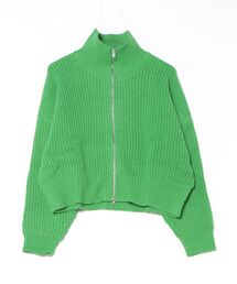 【Bl】【Bling Leads】畦編みハイネックZIPカーディガン