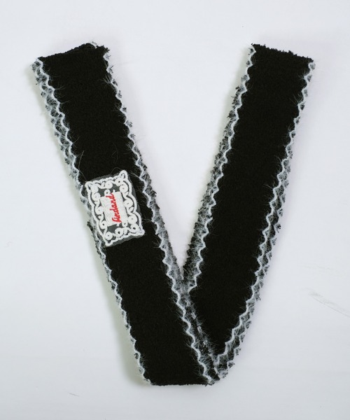 shopnikoniko（ショップニコニコ）の「スリムマフラー  ウェーブステッチ レースワッペン付き ニット マフラー（マフラー・レディース・ブラウン/ホワイト/ブラック/グレー・フリー）」の13枚目の写真