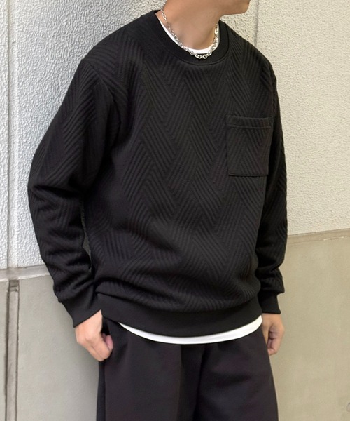 ikka（イッカ）の「フクレジャカードポケット付きクルーネックプルオーバー（スウェット・メンズ・ベージュ/ホワイト/カーキ/ブラック・M/L/XL/S）」の2枚目の写真